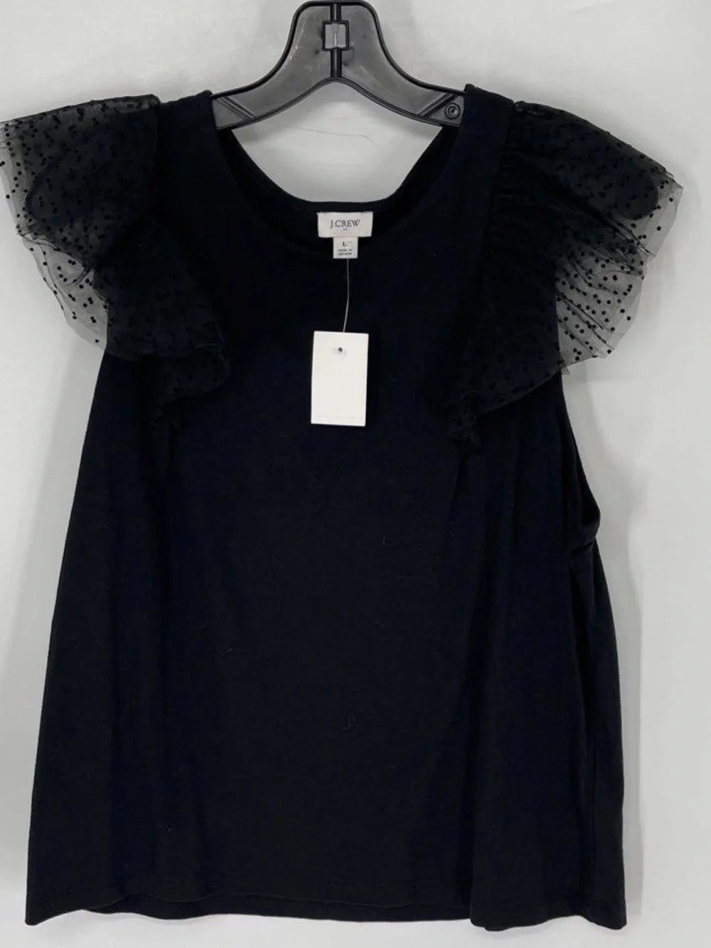 J. Crew Black Tank with Sheer Dot-Trim Flutter Sleeves
